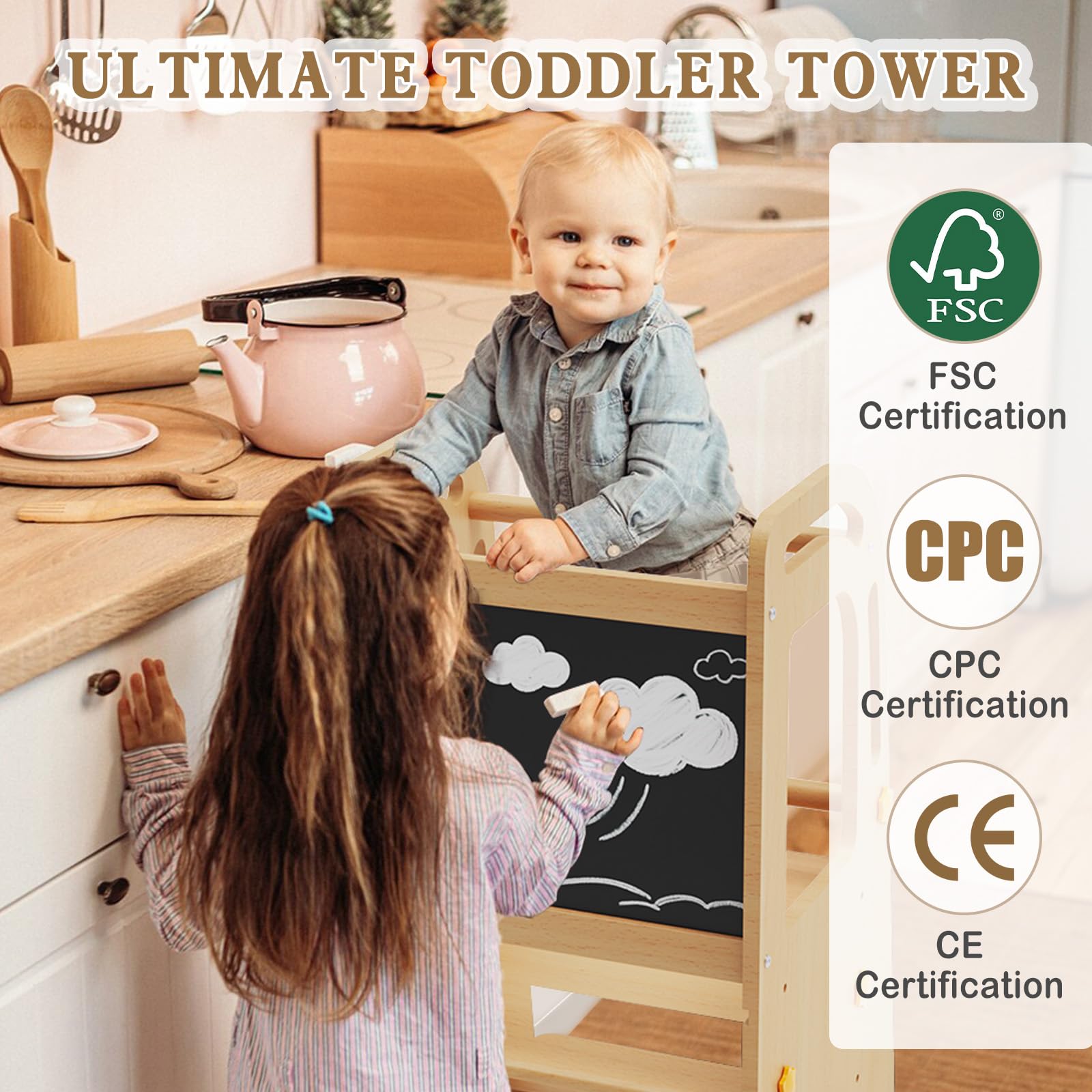 Doerpuz tower chalkboard doubles as a playful learning table.