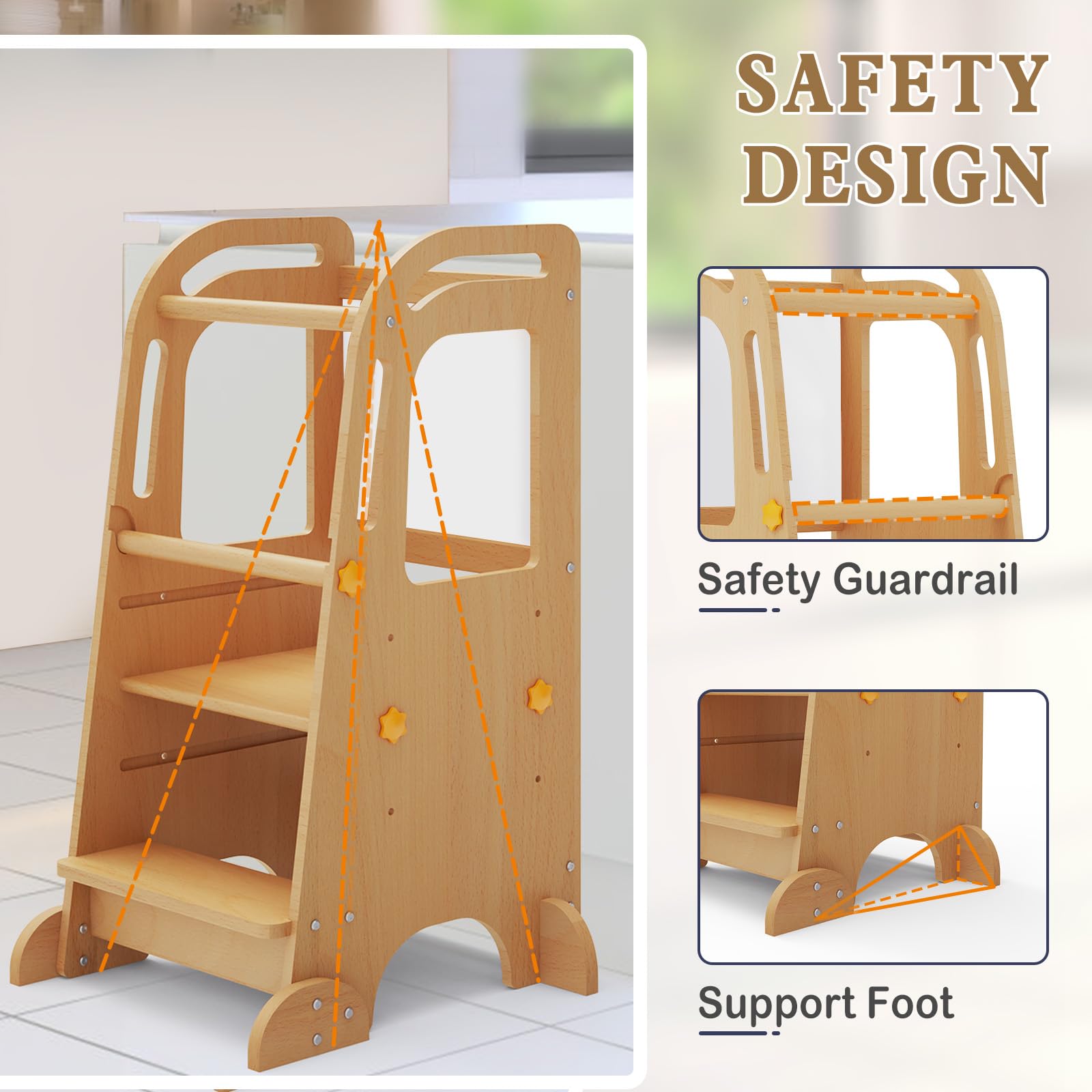Doerpuz toddler tower chalkboard side view showing adjustable height for growing kids.