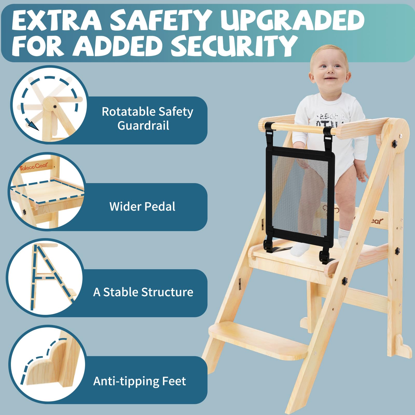 Doerpuz toddler-tower height adjustment showing three height options