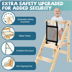 Doerpuz toddler-tower height adjustment showing three height options