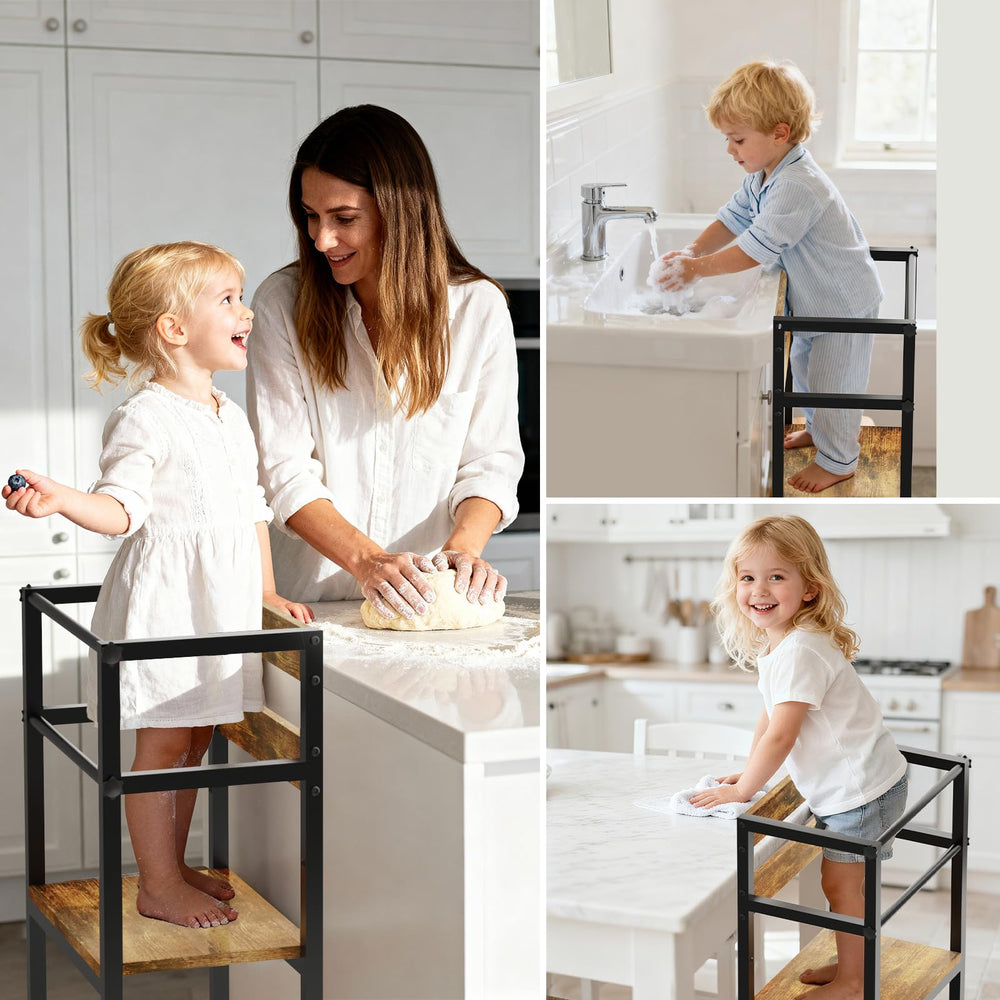 Doerpuz toddler tower kitchen-station use encourages independence at sink.