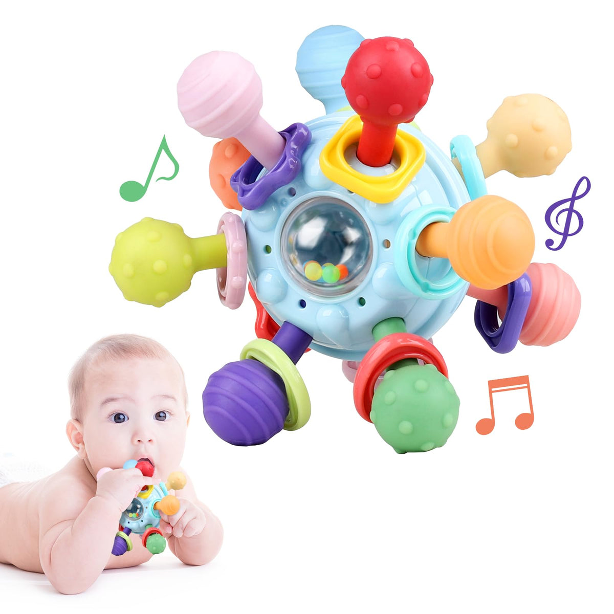 Dofaxgo baby sensory teether with 12 color textures supports teething and sensory play.