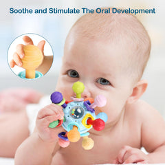 Dofaxgo Montessori teether rattle ring promotes auditory development through play.