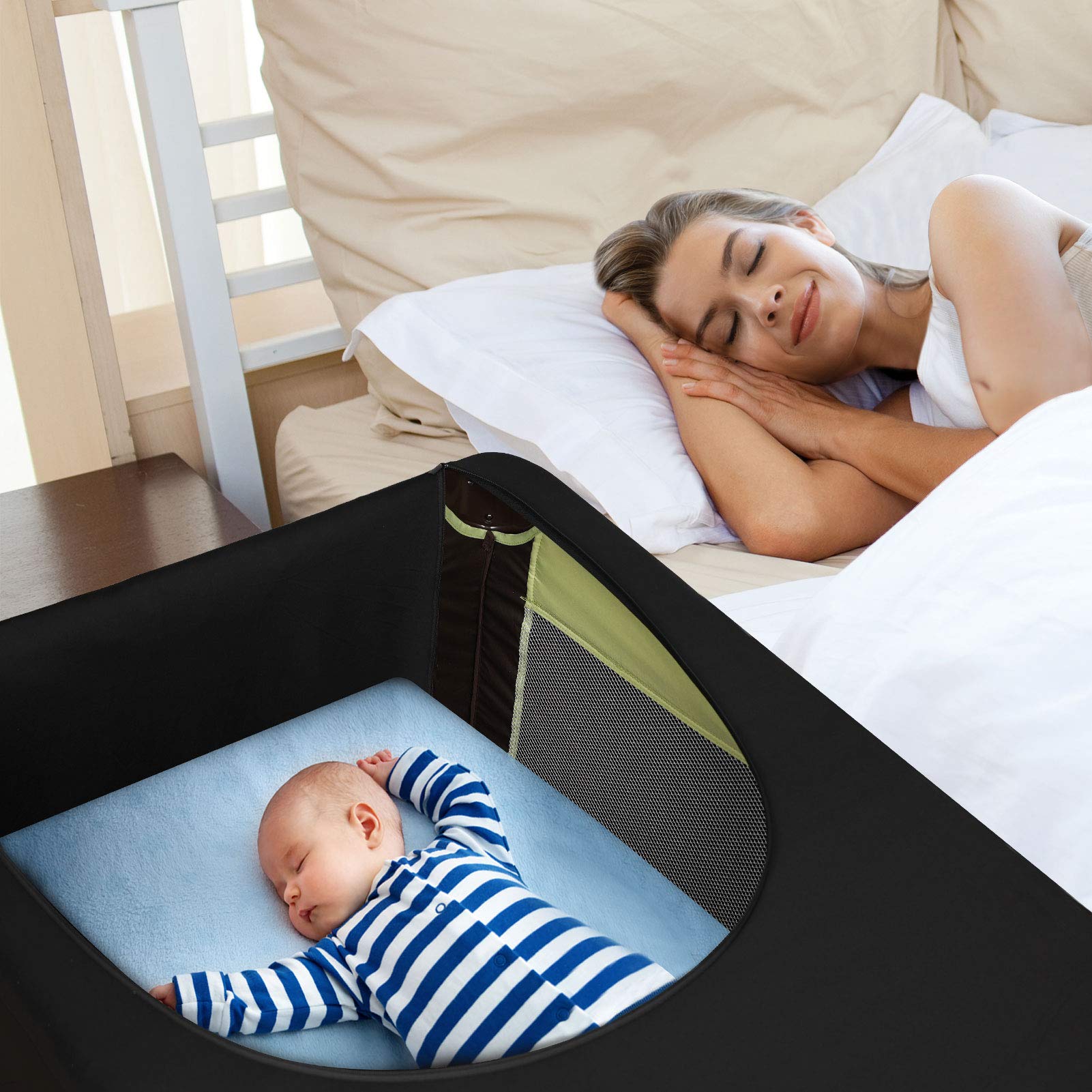 Dofilachy blackout cover over crib setup demonstrates quick installation