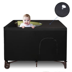 Dofilachy blackout cover on Pack N Play crib front view for restful naps