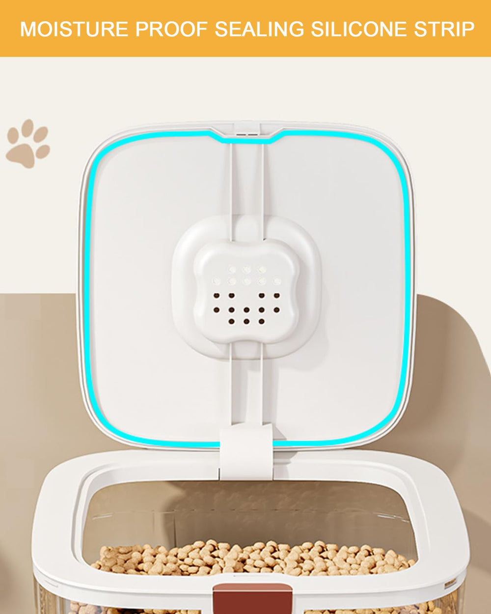 Dog Food Storage Large 20lb bin with clear body helps portion management and refills