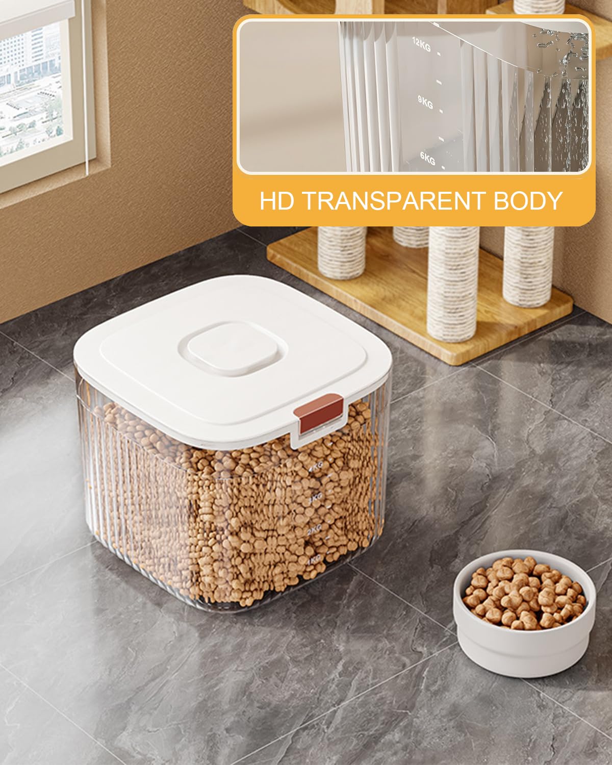 Dog Food Storage Small 10lb bin shows contents at a glance for easy meal planning