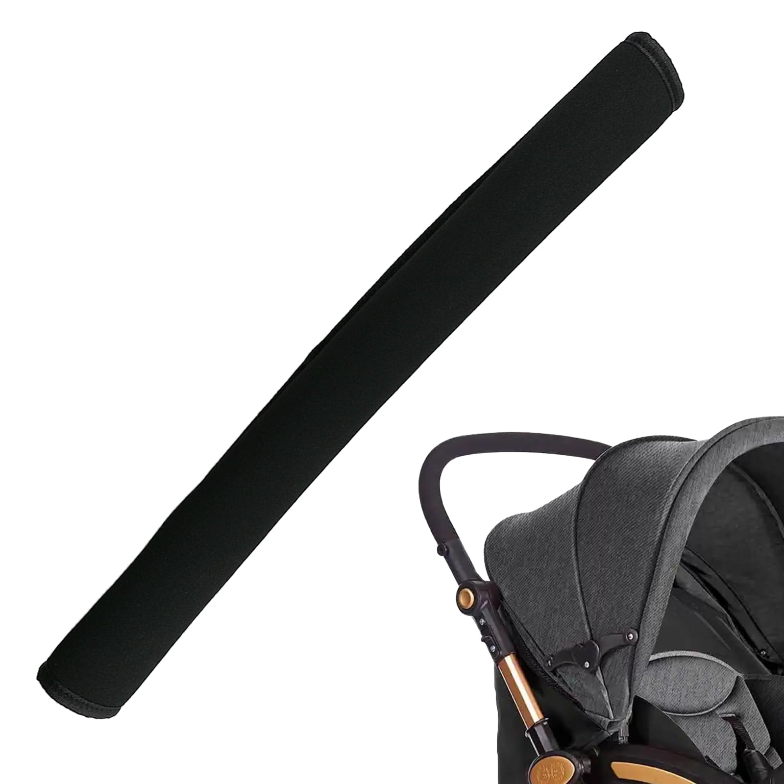 Dogxiong universal stroller handle cover front view demonstrates dust protection on city streets.