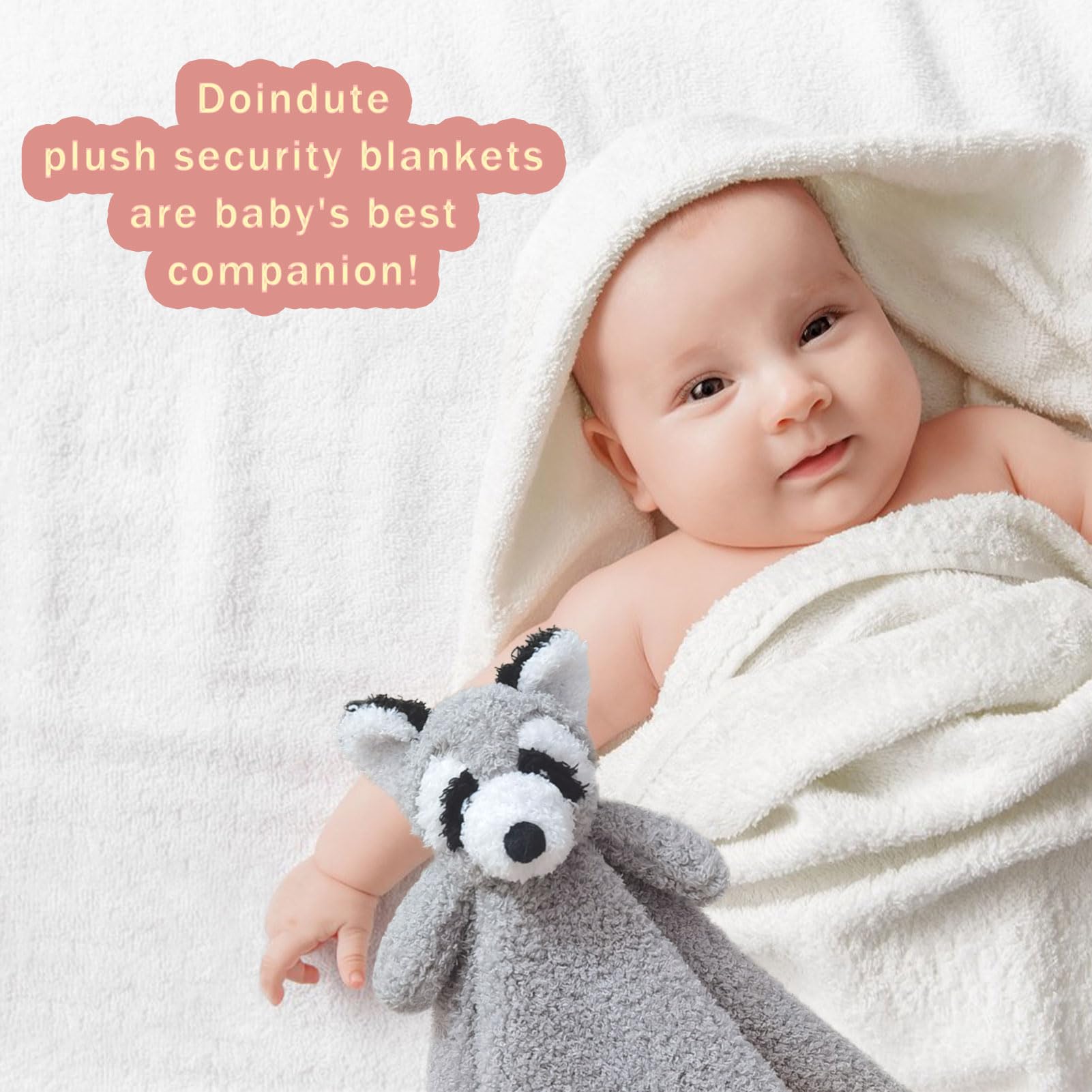 Doindute 14 inch raccoon lovie is easy to clean and reuse for bedtime