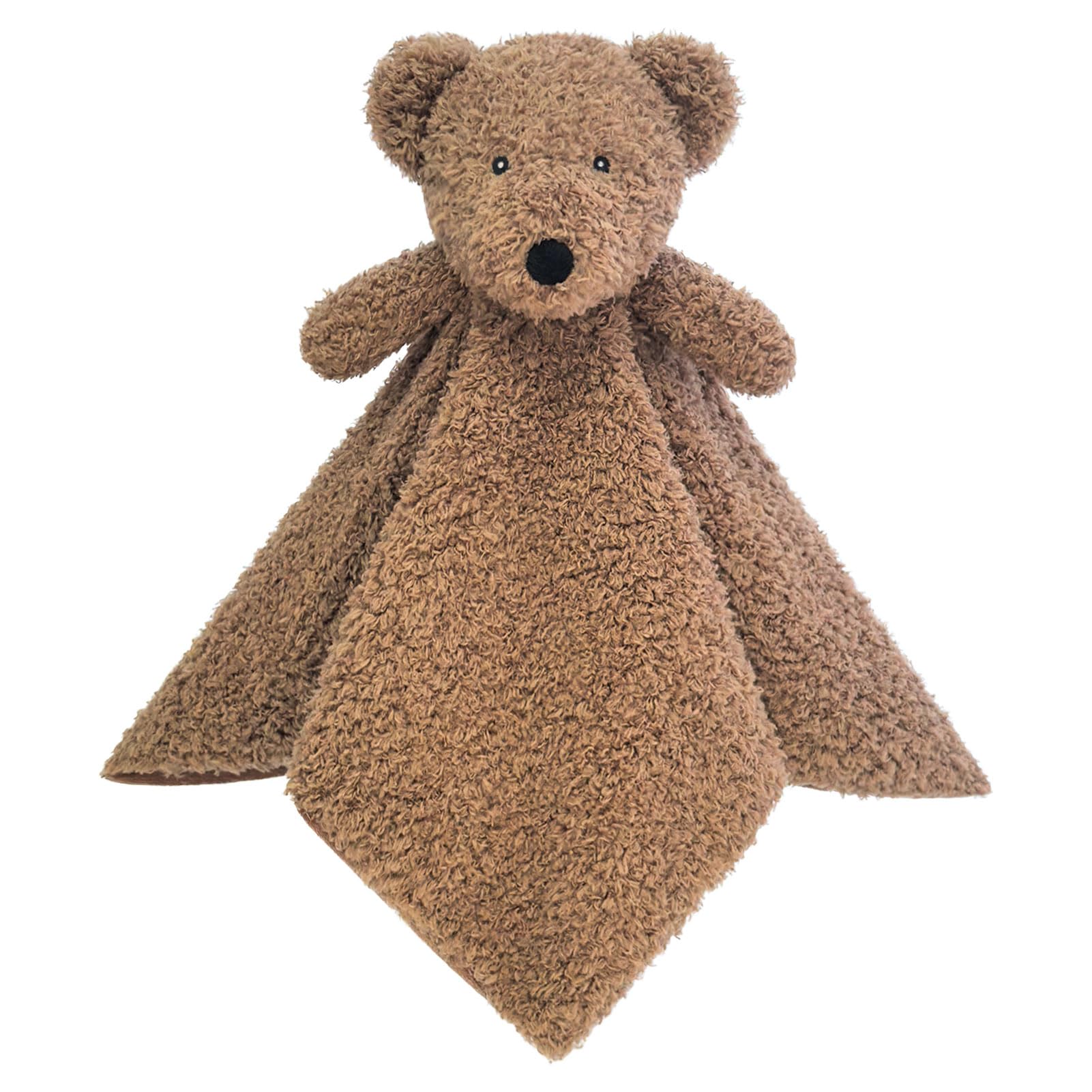 Doindute baby-dark-brown-teddy-bear-lovie-blanket closeup embroidered features for soothing cuddles