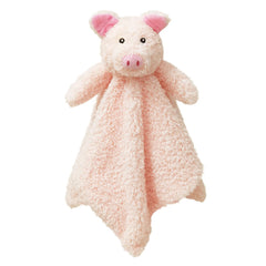 Doindute pig lovey closeup showing embroidered eyes and soft plush texture for safe play