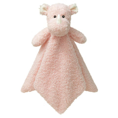 Doindute baby pink rhino lovie blanket close-up with embroidered features for safe cuddles.