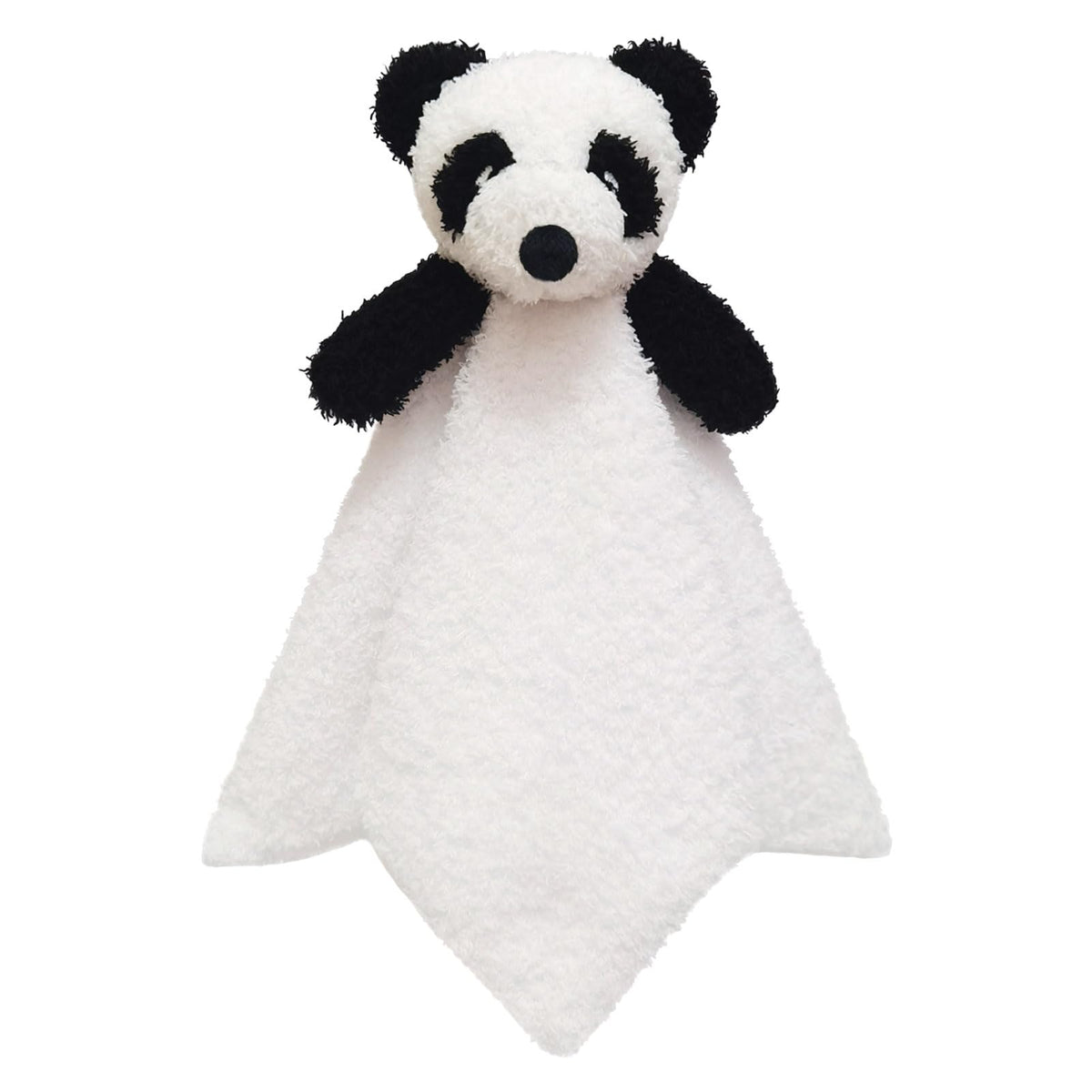Doindute baby white panda lovey blanket 14in in a cozy nursery setting for nap time.