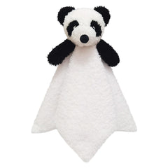 Doindute baby white panda lovey blanket 14in in a cozy nursery setting for nap time.