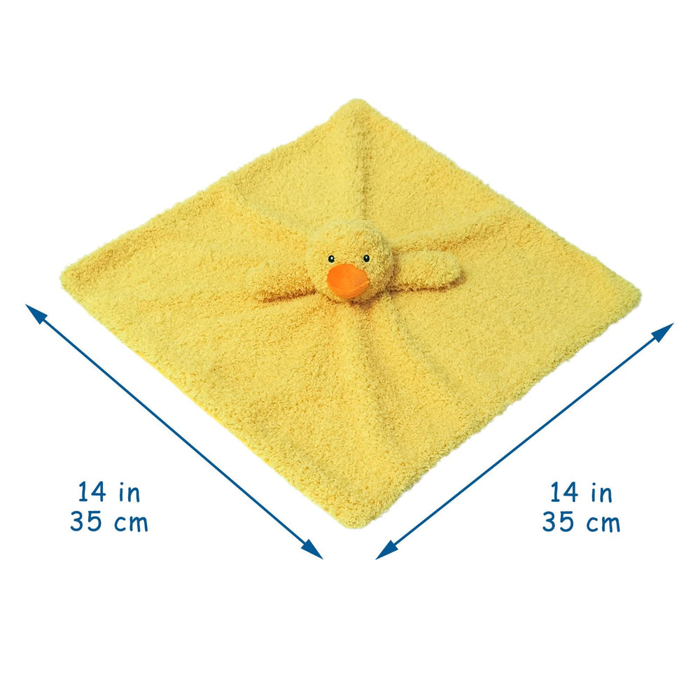 Doindute baby yellow duck lovey with embroidered eyes and nose for comforting familiarity.