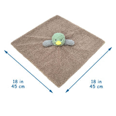Doindute duck lovey closeup showing embroidered eyes and nose for safe, friendly expression.