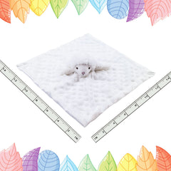 Doindute lamb security blanket with embroidered eyes close-up for safe baby companionship.