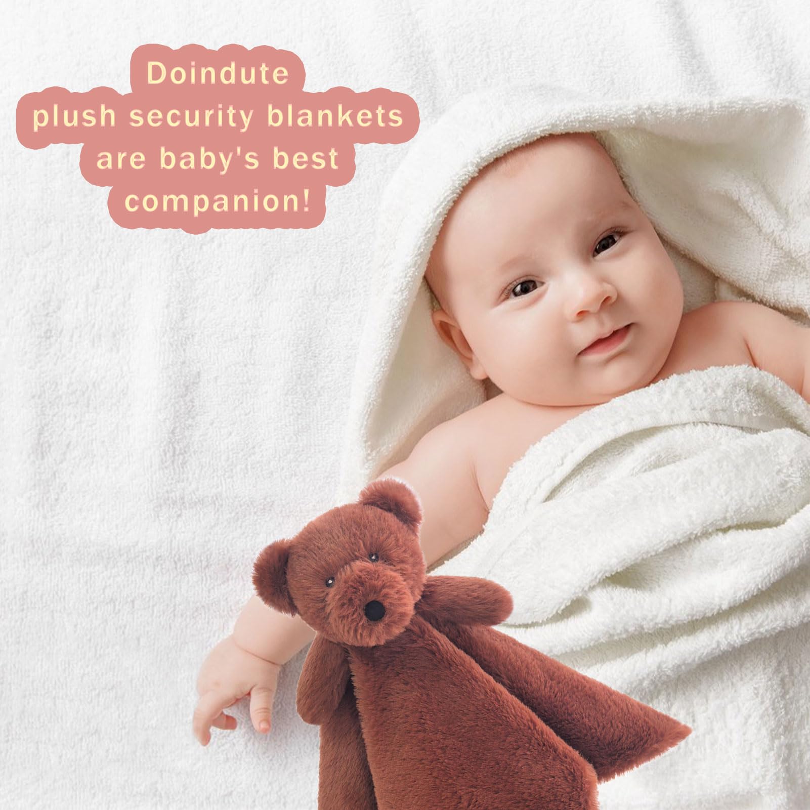 Doindute nursery-teddy-bear-lovie-toy complements crib decor while comforting babies during naps.