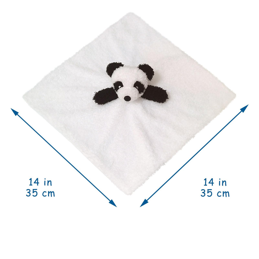 Doindute panda soft toy close-up showing embroidered eyes and nose for comforting grip.