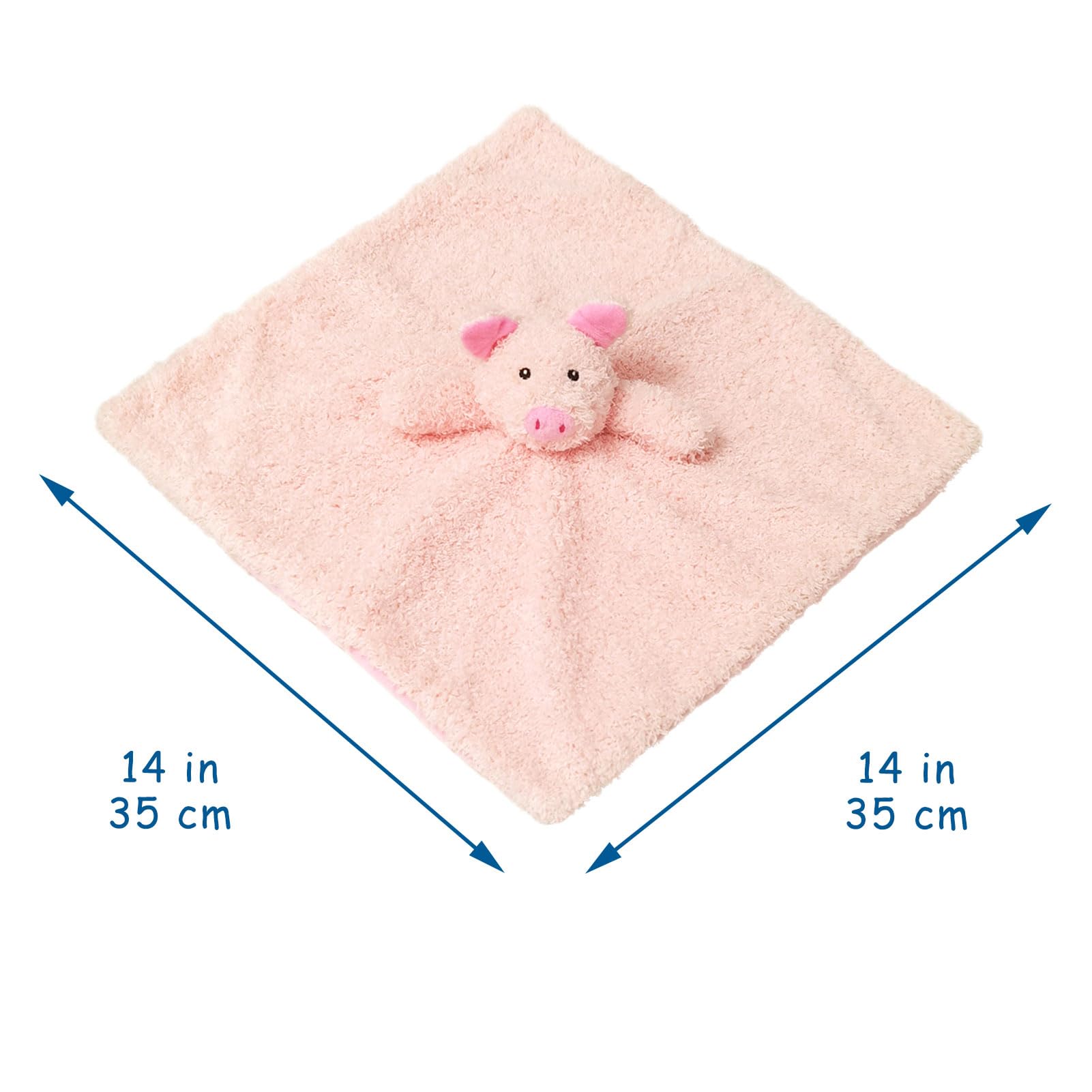 Doindute pig lovey closeup of embroidered eyes for safe play and comforting presence