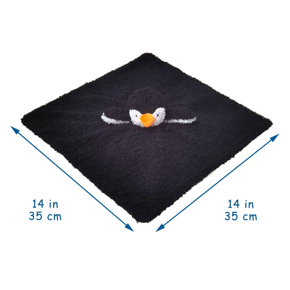 Doindute plush penguin security blanket closeup highlighting soft fabric and embroidered features