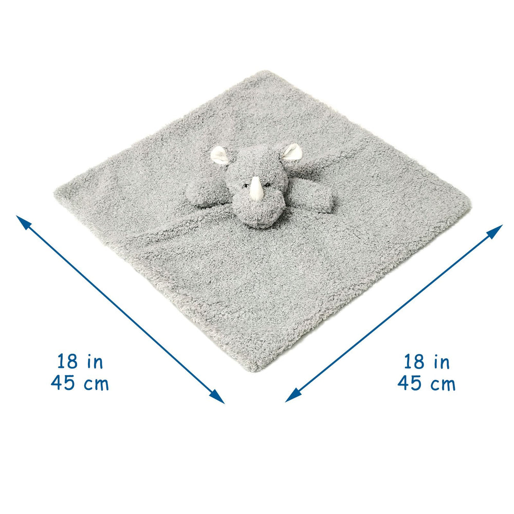 Doindute rhino plush with embroidered eyes boosts baby grip and visual engagement