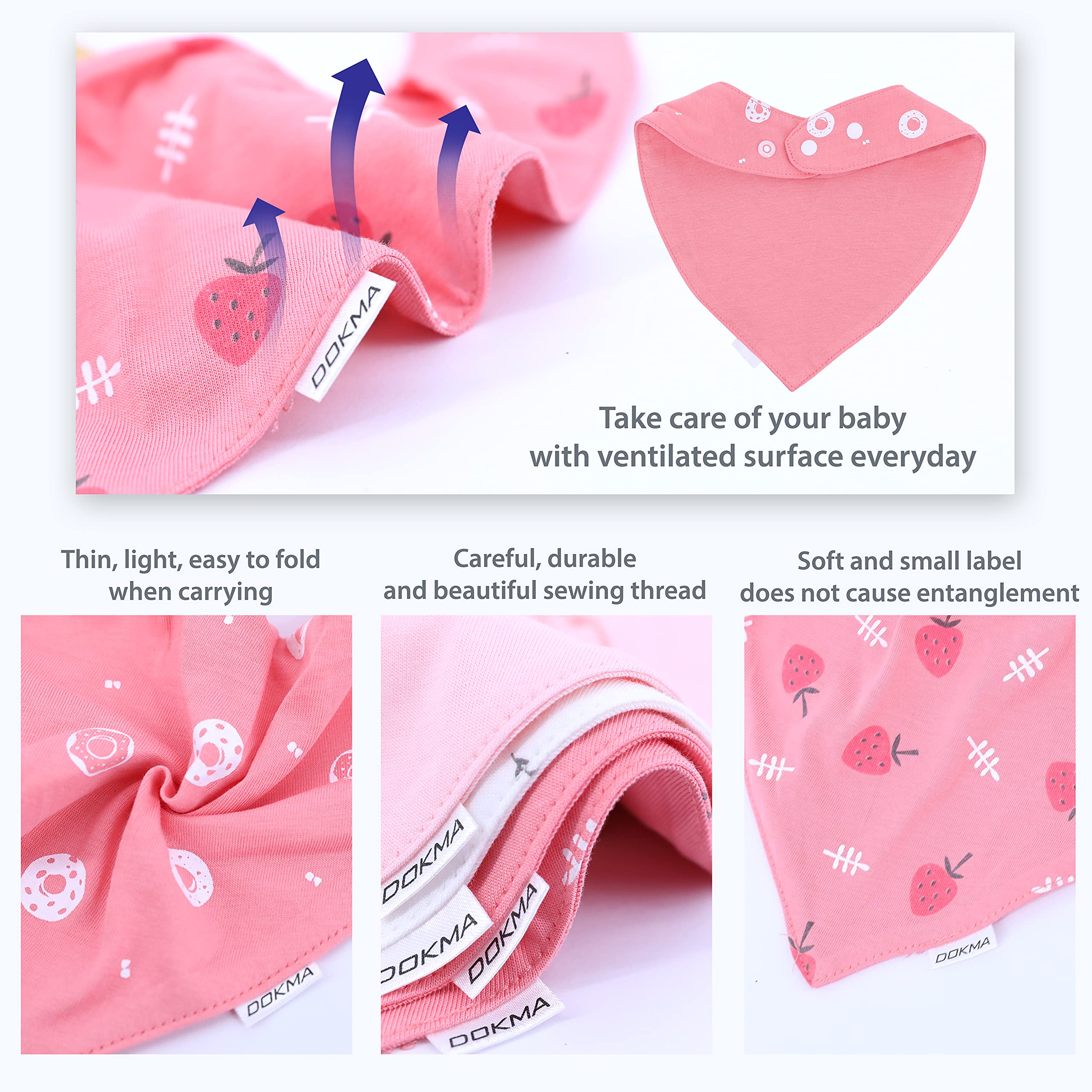 DOKMA bandana bib washable design emphasizes easy care for busy families.