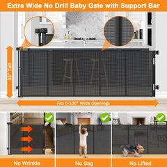 Doktorbaby reinforced no-drill gate wide extended demonstrates a 100-inch opening fit for large spaces.