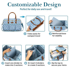 DOKUS & CO Blue Moroccan Diaper Caddy closeup highlights water-resistant fabric for travel.