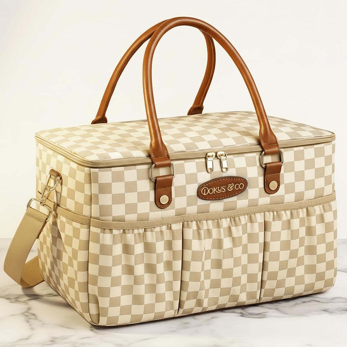 DOKUS & CO Luxe Diaper Caddy open compartments for quick on-the-go access