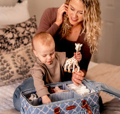 DOKUS & CO Sturdy hardware and reinforced stitching on diaper tote for heavy-load durability.