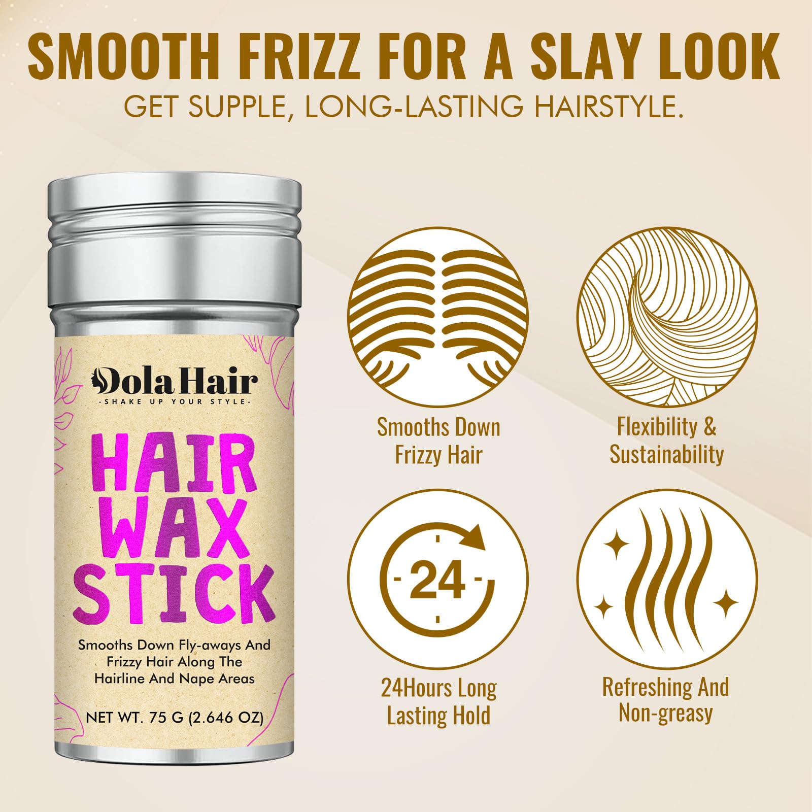 Dolahair flyaway control close-up showcases frizz-taming detail.