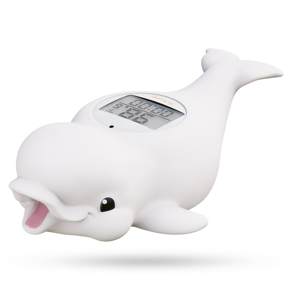 Doli Yearning baby bath thermometer floats, displaying real-time water temperature