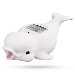 Doli Yearning baby bath thermometer floats, displaying real-time water temperature