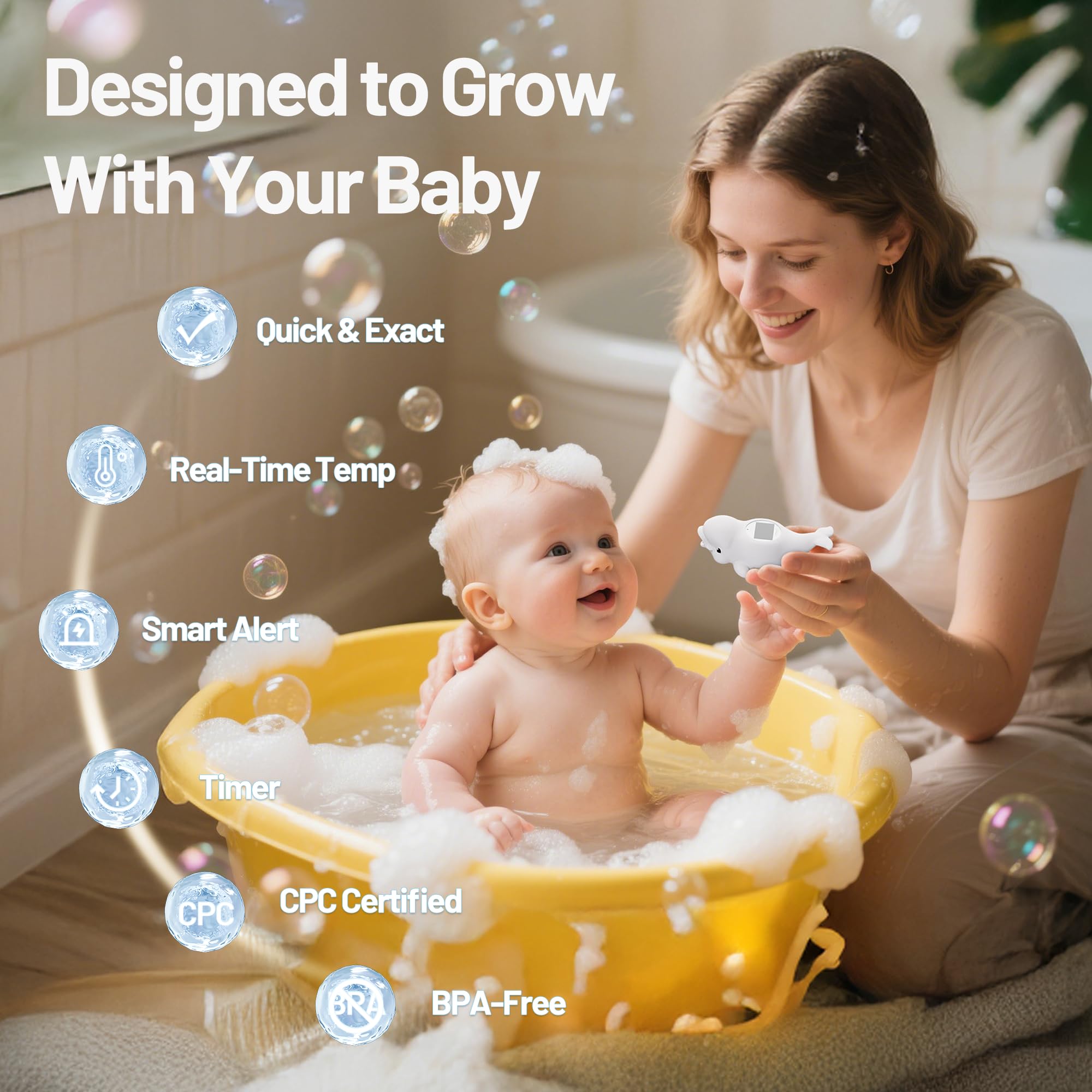 Doli Yearning bath thermometer LCD display shows temperature at a glance