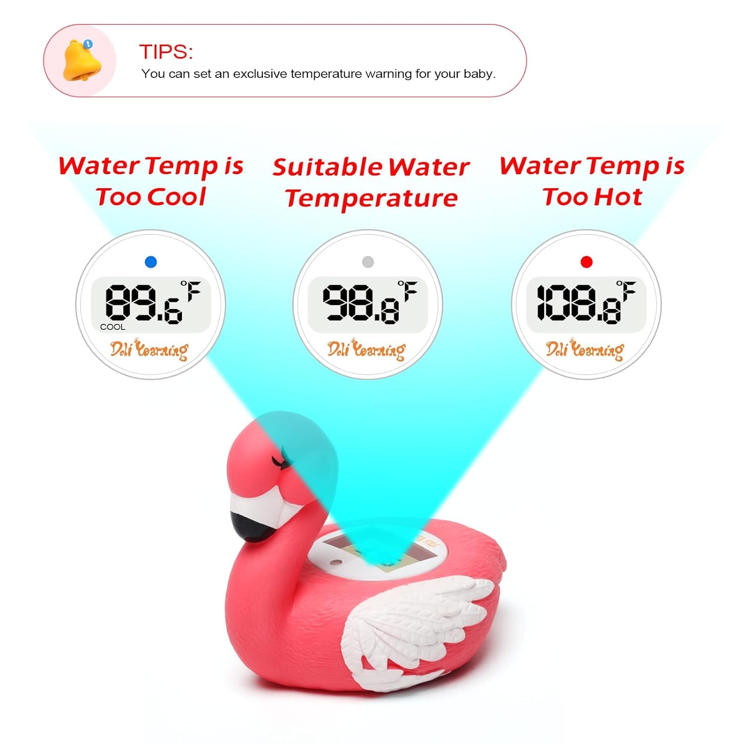 Doli Yearning water temp readout provides fast bath gauge for comfortable infant baths