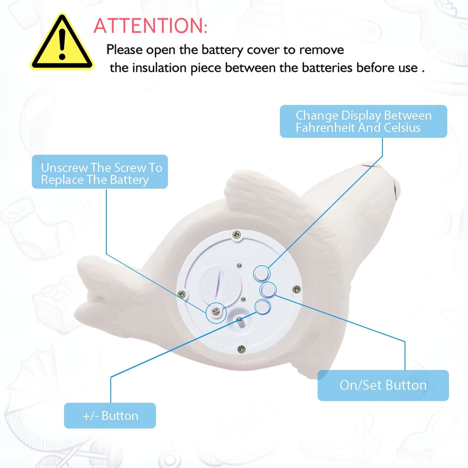 Doli Yearning thermometer featuring ℃/℉ switch for versatile readings.
