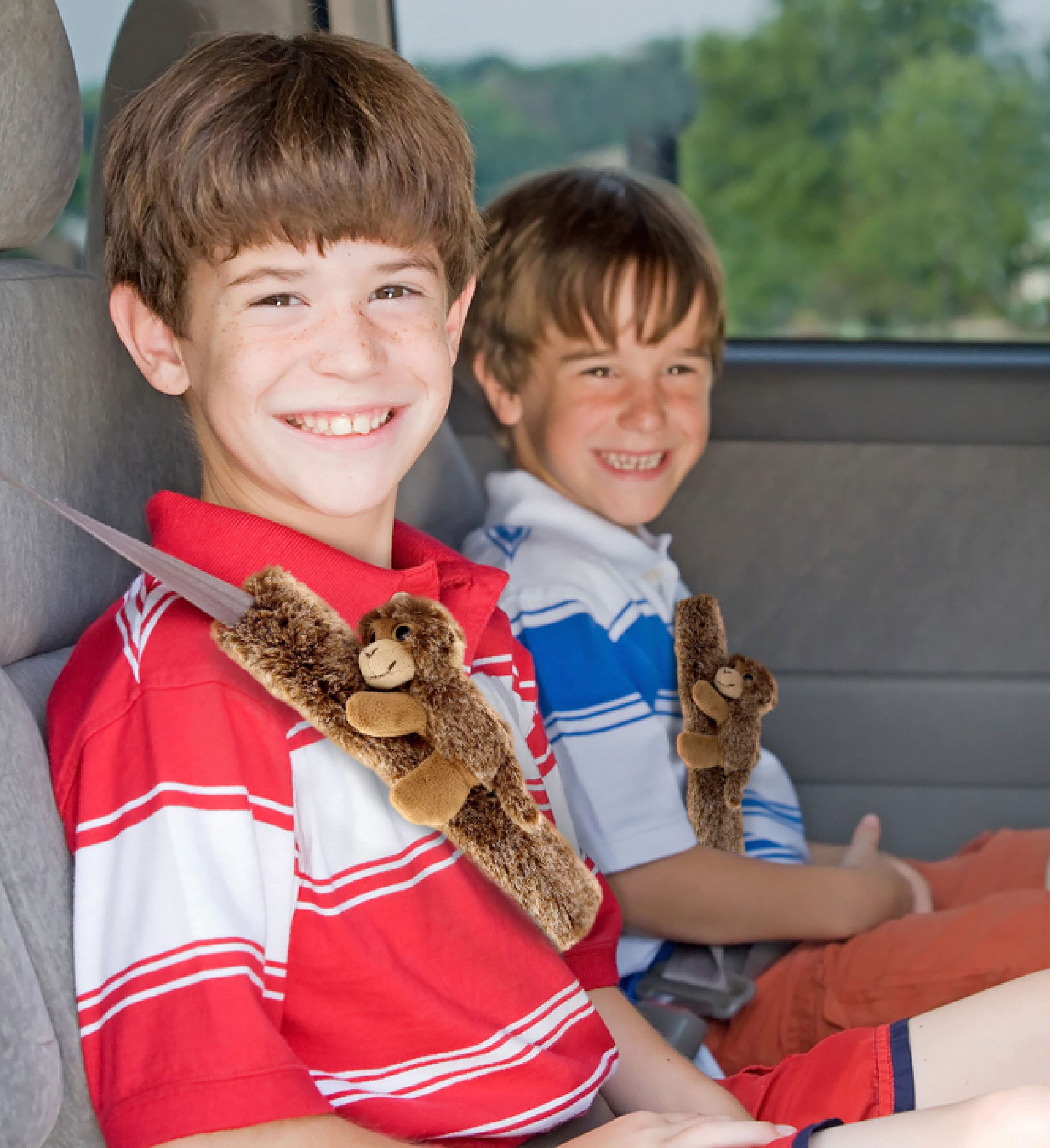DolliBu brown monkey seatbelt cover gift-pack ready for kids travel gifts