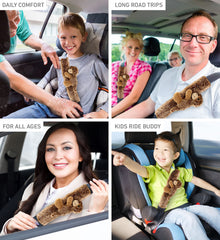 DolliBu brown monkey seatbelt cover close-up of removed padding for easy cleaning