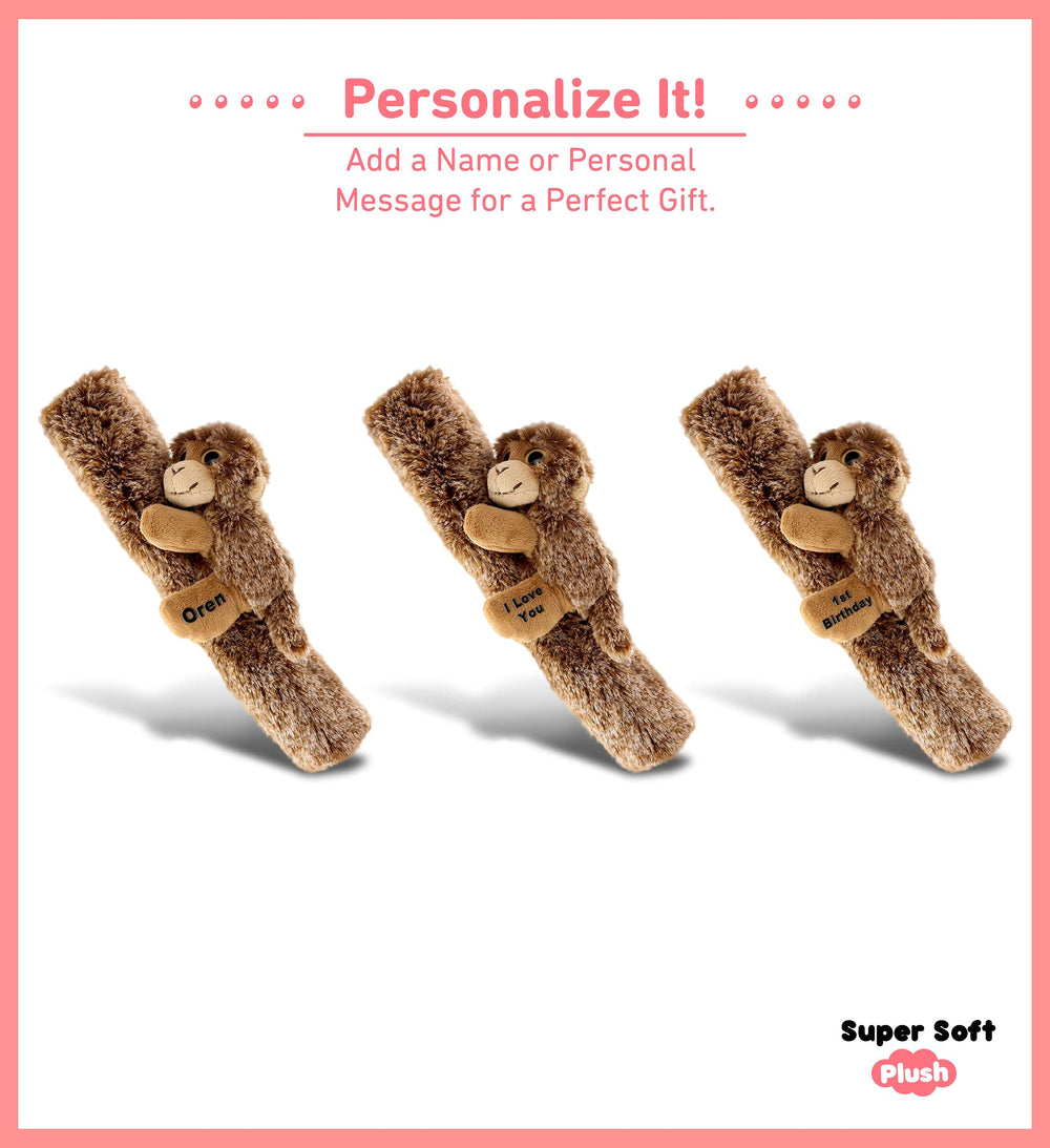 DolliBu brown monkey seatbelt cover side view highlighting soft cushion for shoulder comfort