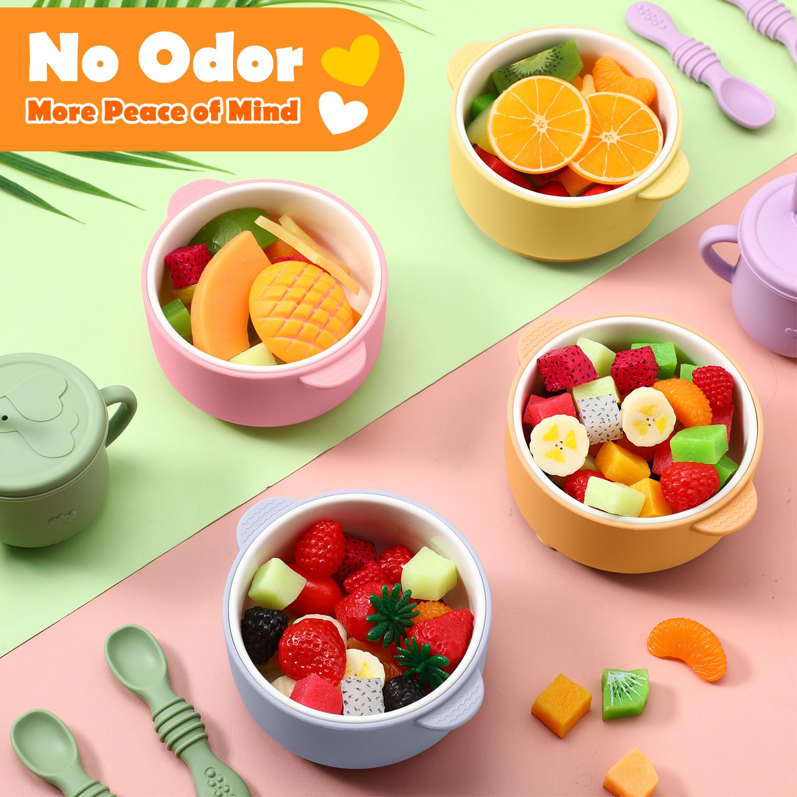Domensi anti-slip handles promote independent eating with stable bowls during meals.
