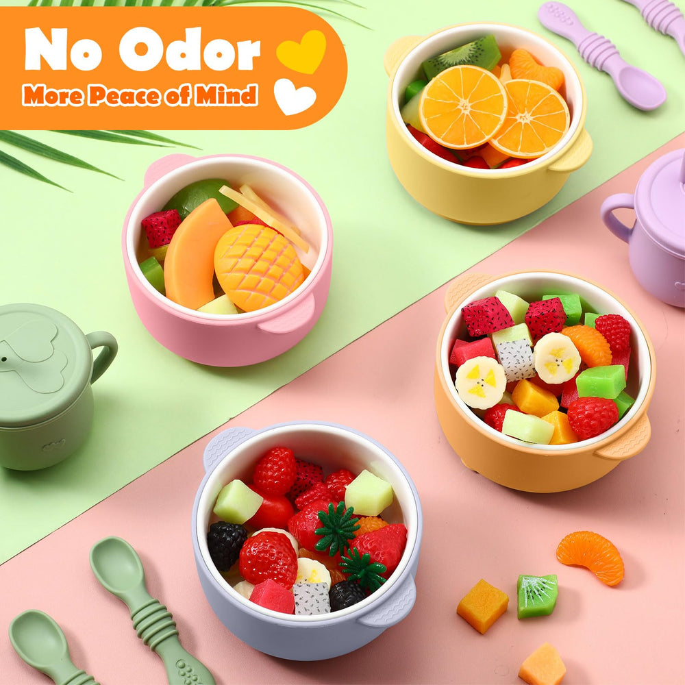 Domensi anti-slip handles promote independent eating with stable bowls during meals.