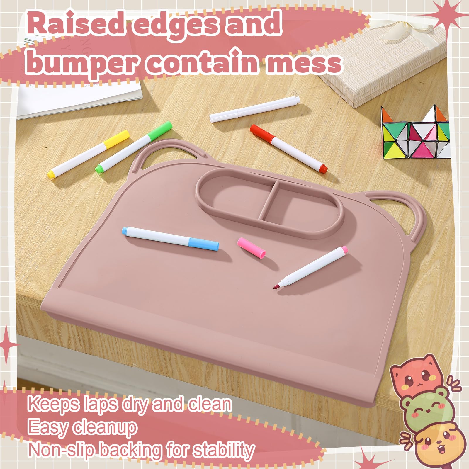 Domensi silicone placemat dishwasher-safe for quick cleanup after meals.