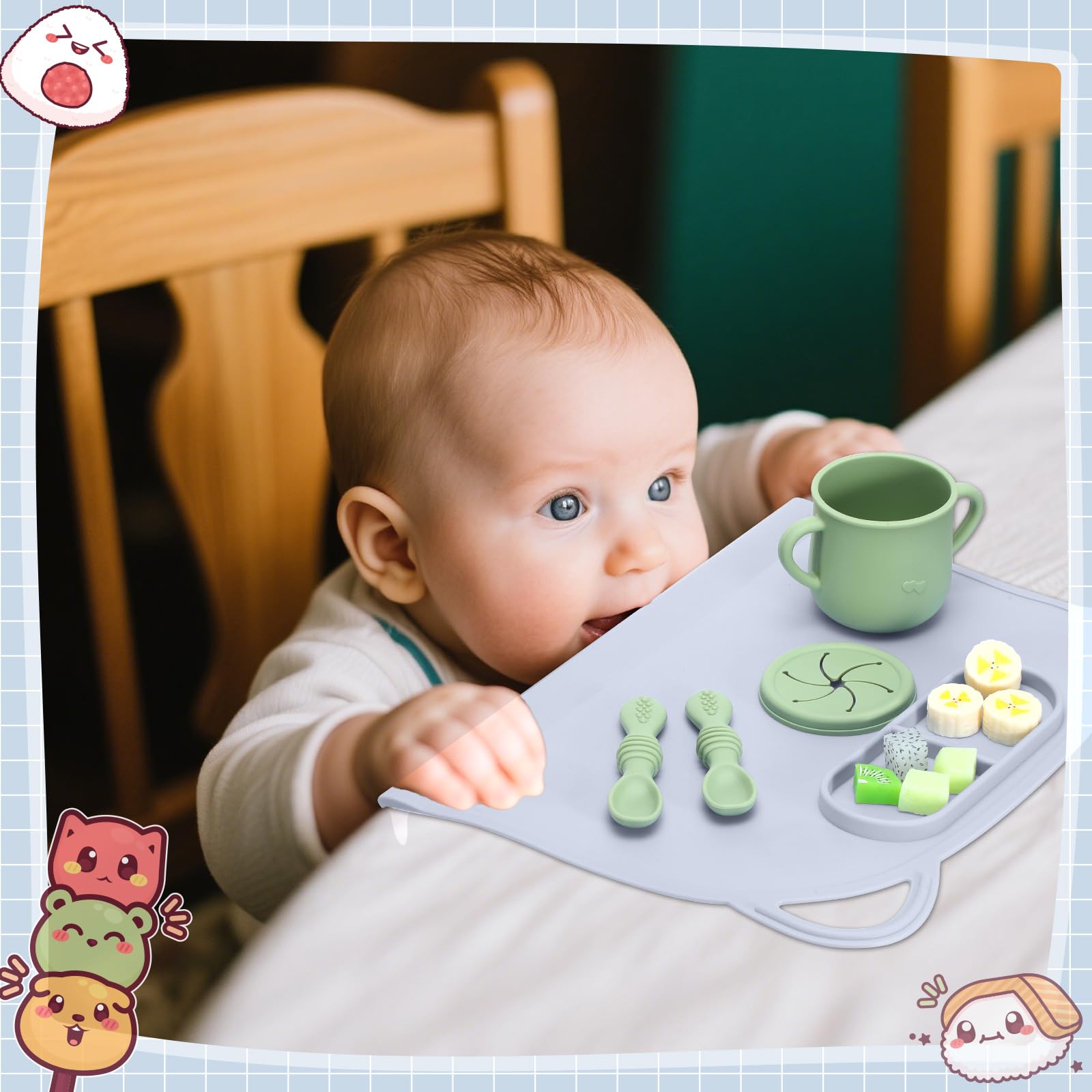 Domensi dishwasher-safe silicone placemat is easy to clean after snacks.