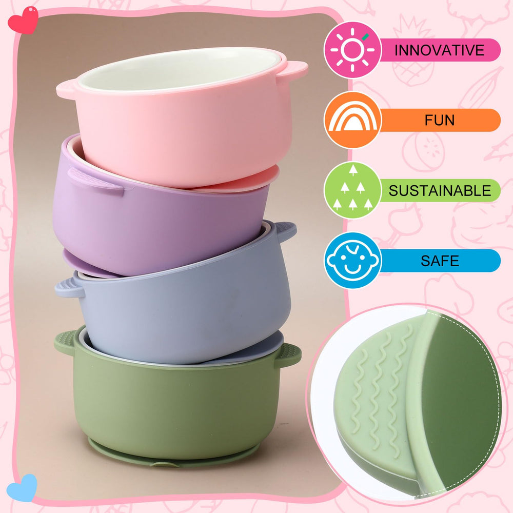 Domensi bright macaron colors spark curiosity during mealtime for kids.