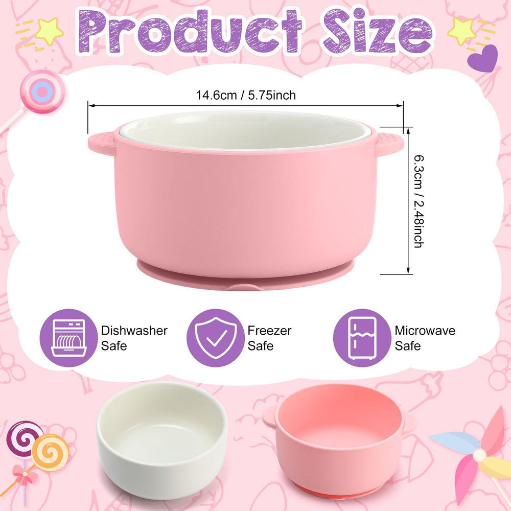 Domensi bowls with silicone sleeve and suction base help prevent slips during meals.