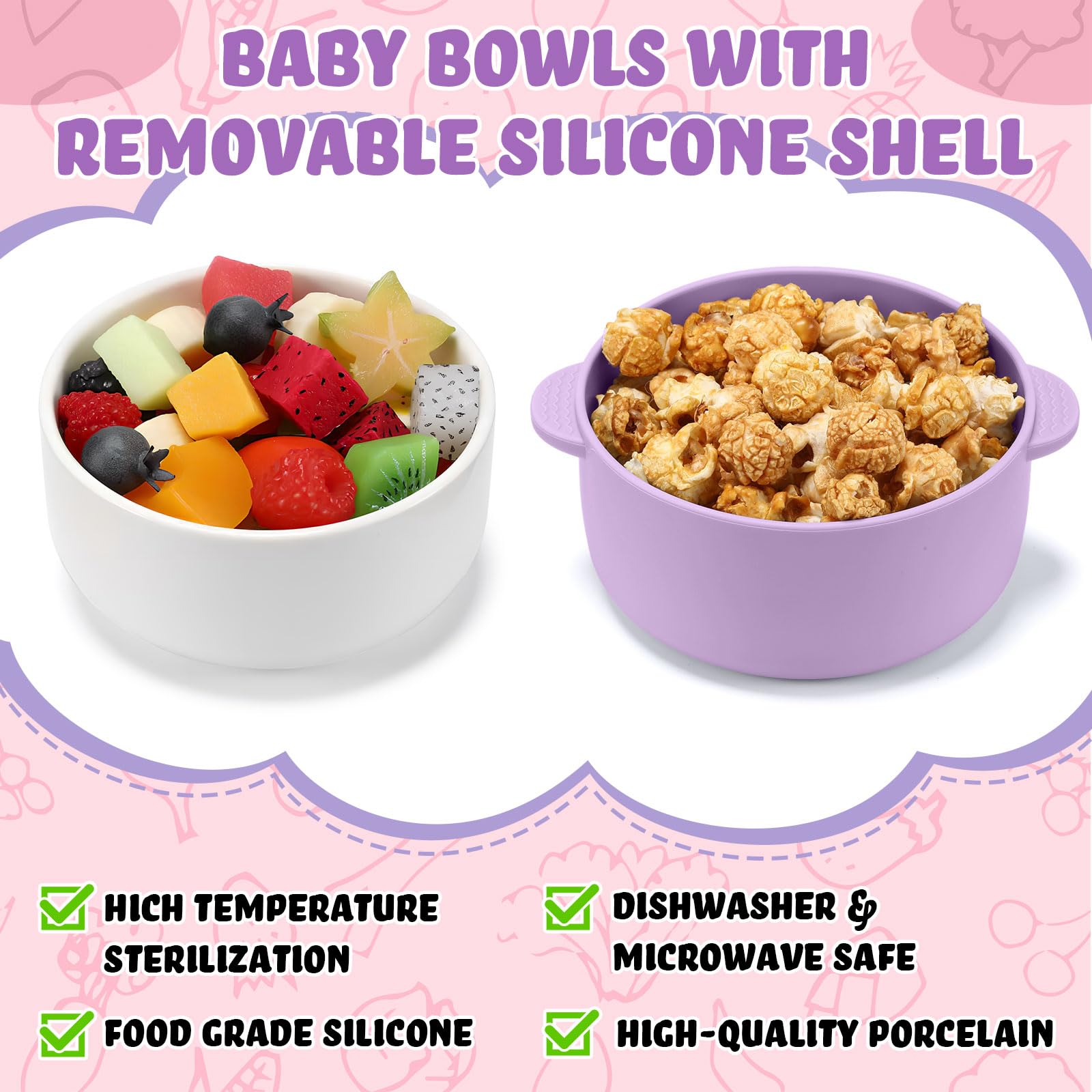 Domensi blue silicone-sleeve bowls for little hands and spill prevention