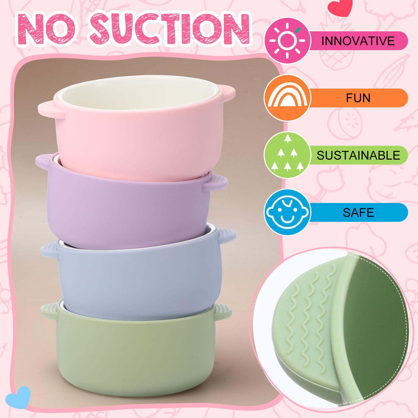Domensi green bowls with silicone sleeve promote confident grip while snacking