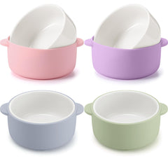 Domensi pink kids porcelain bowls with silicone sleeve provide safe grip for independent eating