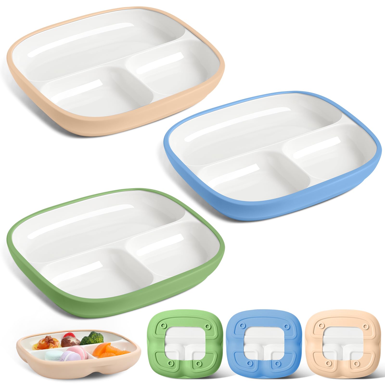 domensi kids porcelain plate with silicone sleeve for mess-free feeding